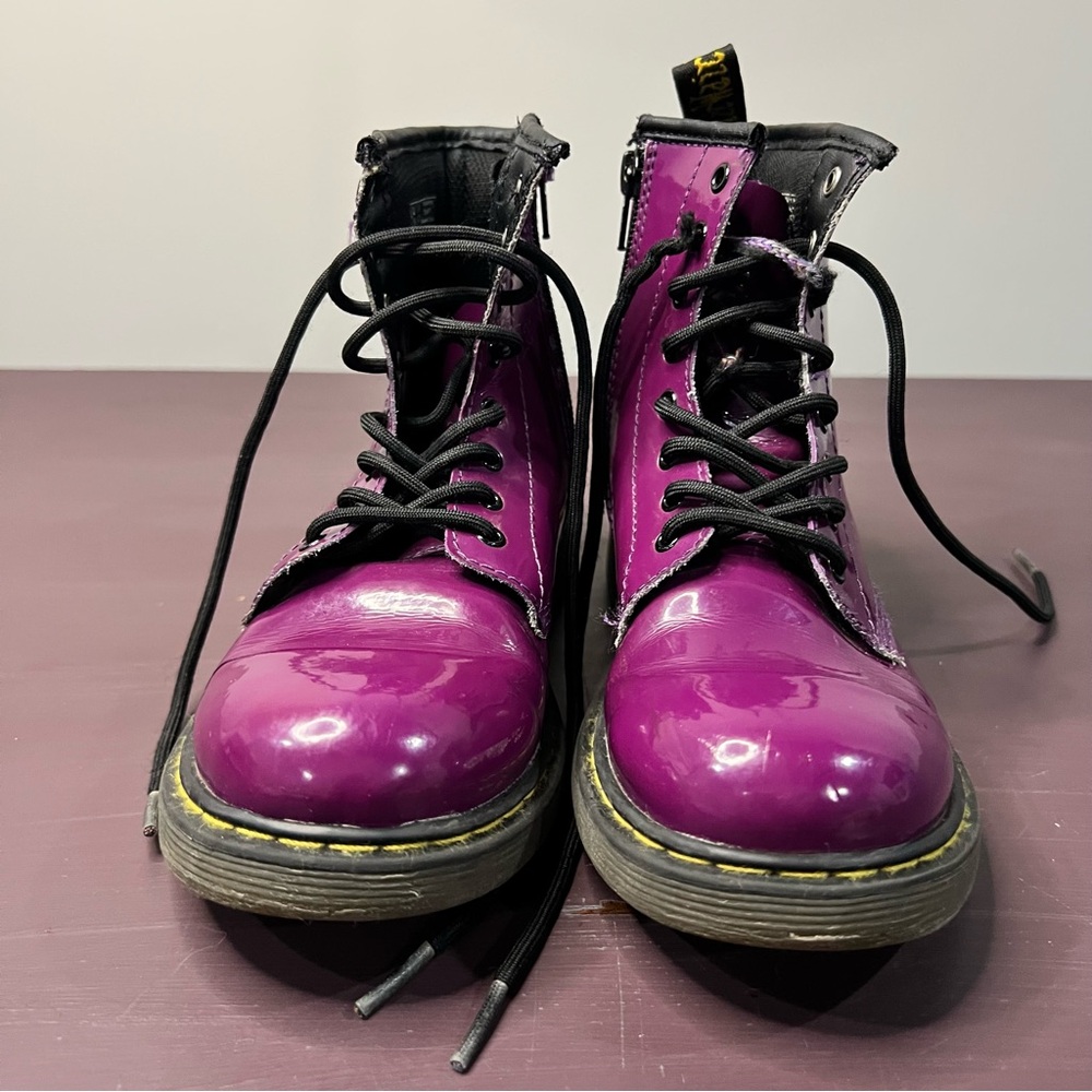 Dr. Martens 1460 Delaney Purple Boots Patent Leather Lace Up Side Zip - Picture 3 of 9